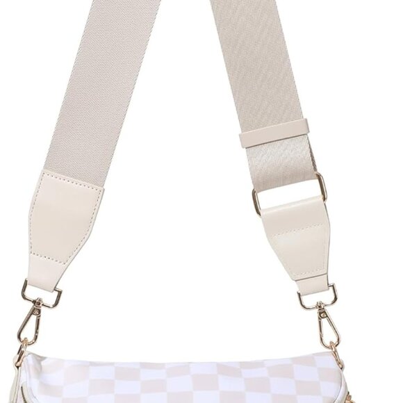 Beige Checkered Water-Resistant Nylon Bum Bag with Gold Zippers and Adjustable S - Picture 1 of 6